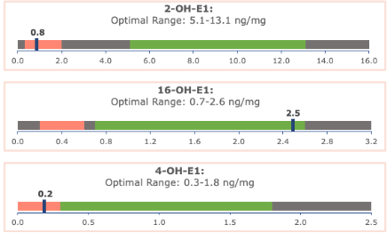Chart showing elevated levels of 16-OH-E1 relative to 2-OH-E1 and 4-OH-E1