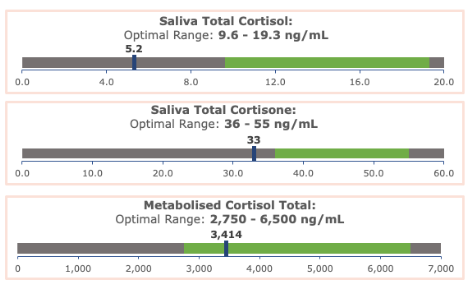 Chart showing low free cortisol and low metabolised cortisol